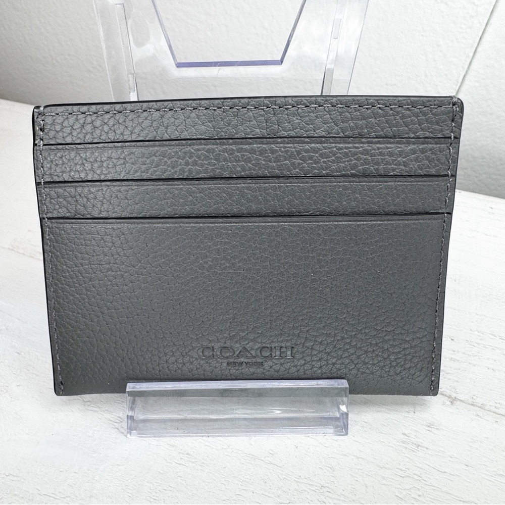 NWOT Coach Gunmetal Metallic Pebbled Leather Card Holder Wallet w/ Signature C - Picture 2 of 4